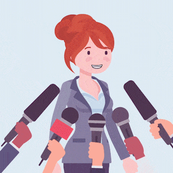 Woman Speaking with Microphones